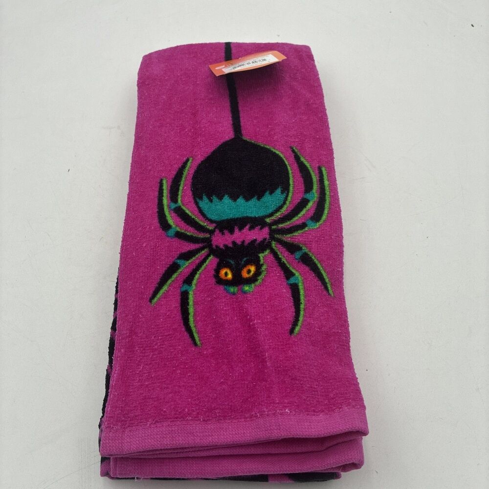 2 Pack Halloween Pink & Black Spider & Spider Web Kitchen Towels - Hyde & Eek
